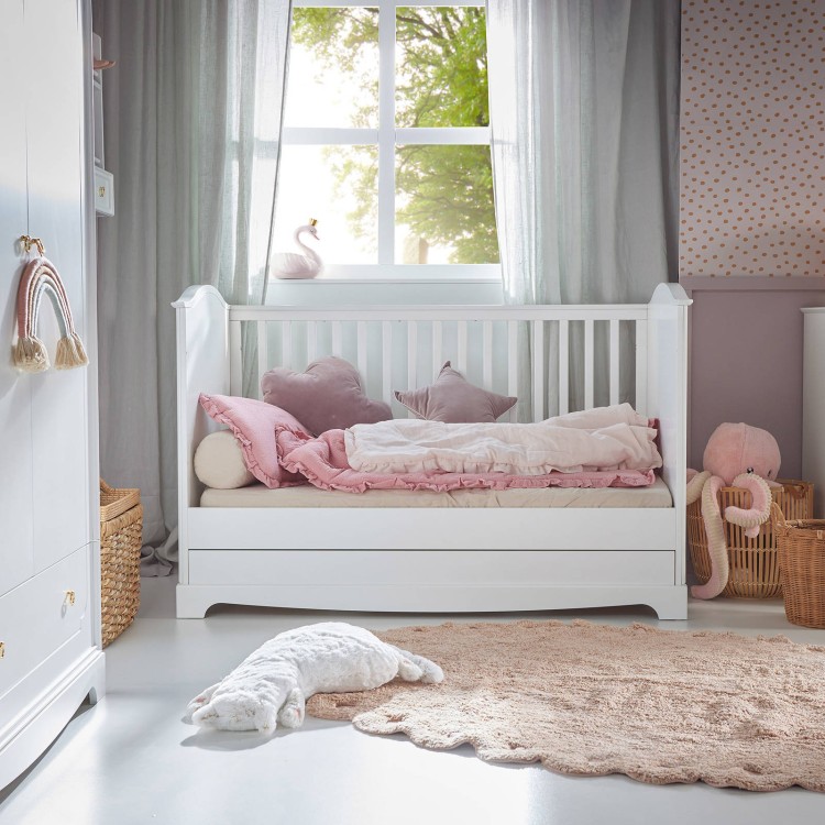 BELLAMY - Royal timeless white łóżeczko 70x140 z szufladą
