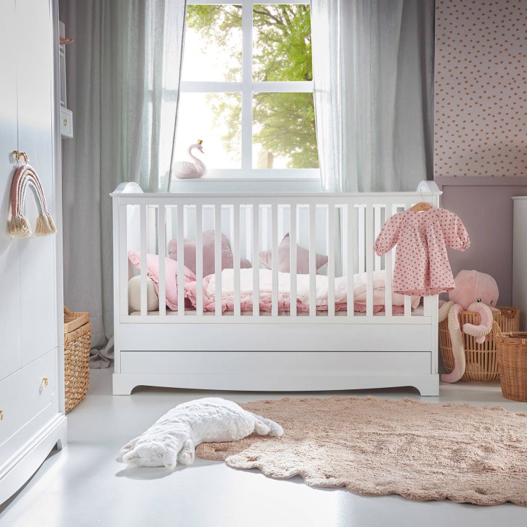 BELLAMY - Royal timeless white łóżeczko 70x140 z szufladą