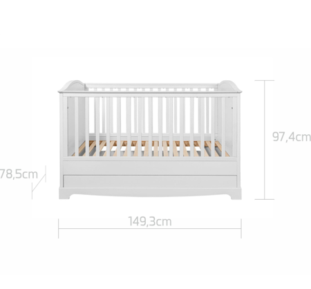 BELLAMY - Royal timeless white łóżeczko 70x140 z szufladą