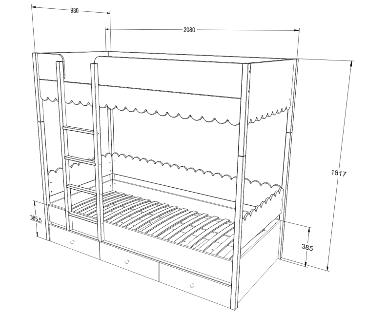 WOOD LUCK DESIGN - BABUSHKA Łóżko piętrowe białe